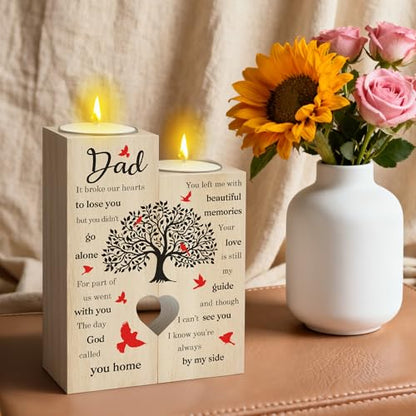 Sympathy Gifts for Loss of Dad Father - Memorial Condolences Bereavement Remembrance Funeral Grief Gifts for Loss of Dads Wooden Candle Holder Candlestick in Memory of dad Gift