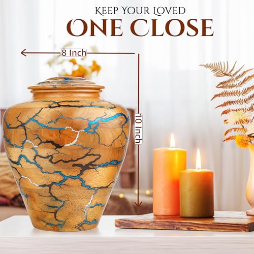 Handmade Wooden Cremation Urn for Adult Human Ashes – Mango Wood & Epoxy Resin Memorial Urn with Secure Lid – Decorative Funeral & Burial Urn for Home (X-Large, 8x8x10 Inch, 225 Cu in) - size: X-Large – 8x8x10 Inch – 225 Cu In