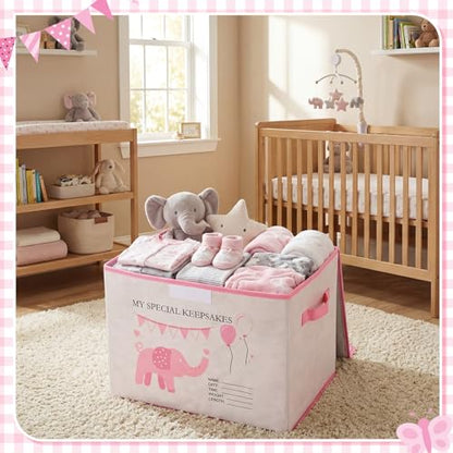 LemonRoad 16x12x12inch Baby Memories Keepsake Box Baby Shower Elephant First Keepsake Box New Parent Newborn Baptismal Birthday Gift for Mementos Travel Loved Ones Treasured Keepsakes (Pink) - color: Pink, style: Elephant