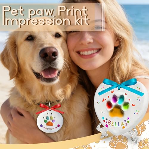 KEEPFINE Pet Paw Print Impression Kit for Dogs Cats with Trinkets, DIY Clay Keepsake, Personalized Gifts for Pet Lovers