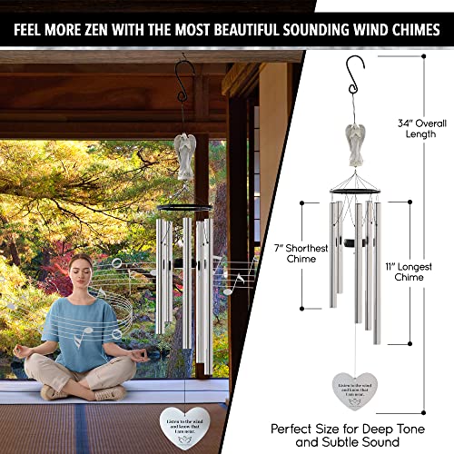 Angel Memorial Wind Chimes for Loss of Loved One - 34" Large Sympathy Wind Chimes, Memorial Gifts for Loss of Loved One Mother Father Husband Bereavement Chimes for Outside Deep Tone