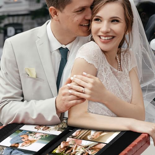 Lanpn Wedding Photo Album 4x6 300 Pocket Photos Slip in, Linen Cover Large Capacity Newlywed Marriage Window Album Hold 300 Horizontal Photos (Mr & Mrs, Beige) - color: Beige, size: 300 Photos