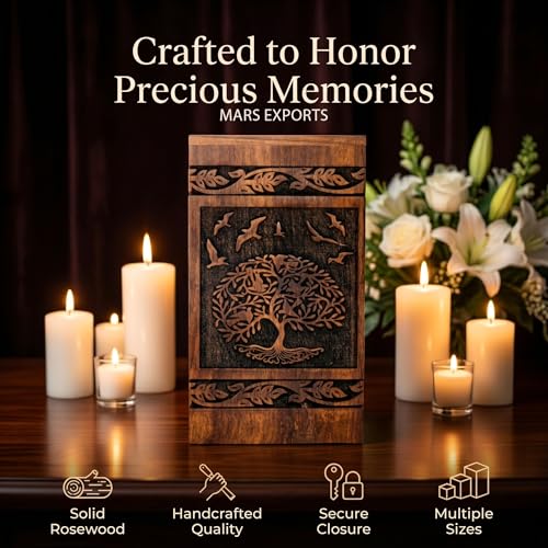 Wooden Cremation Urns Box for Human Ashes, Memorial Keepsake Boxes for Adults, Male/Female,Child, Pets Dog Cat Wood Burial Funeral Container (Peace Birds) Urn, Capacity (Large (180 lbs - 82 kg) - size: Large (180 lbs- 82 kg)