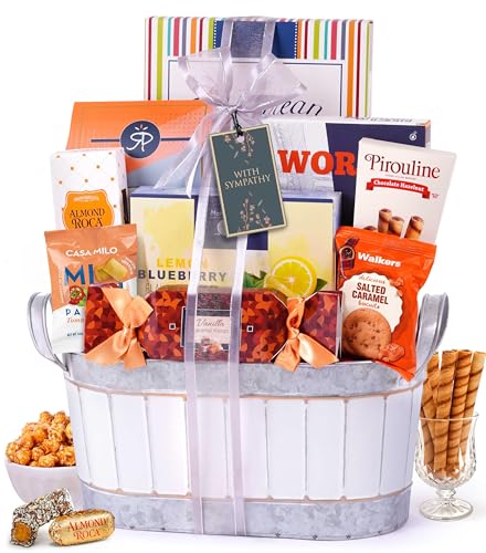 Broadway Basketeers Sympathy Food Gift Basket, Condolence Care Package | Bereavement care package with assorted snacks for loss of a loved one, funeral, or condolences. Kosher shiva.