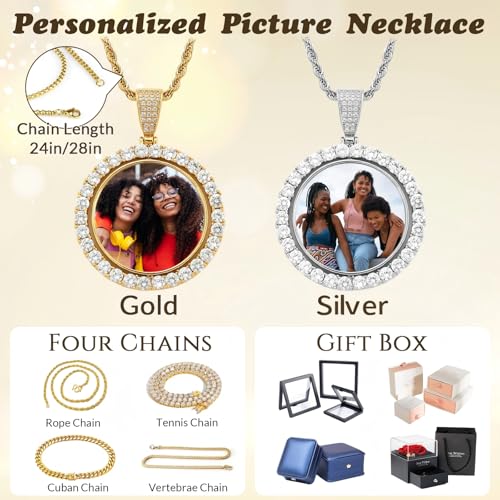 HJX Custom Circle Chain with Wings, Memorial Picture Necklace for Men Womem - color: 3-round