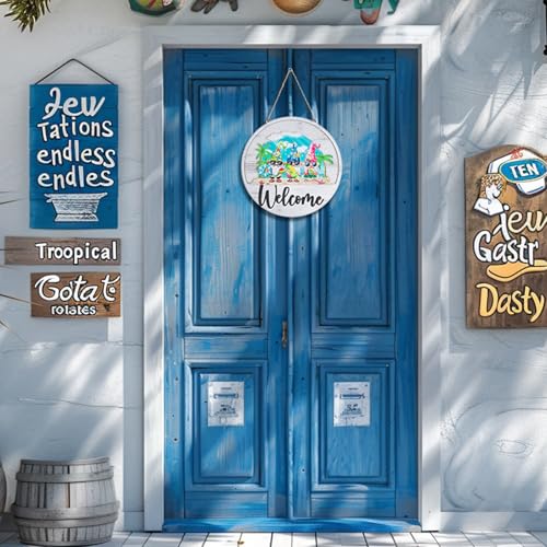 Interchangeable Welcome Sign for Front Door, Slot-in Design | 13Pcs Solid Wood Seasonal Decor, 12-inch Round Sign, for Porch, Entryway