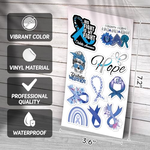 Blue Awareness Ribbon Hope Quotes Stickers Pack 50pcs Vinyl for Diabetes Patients Families Supporters Laptops Water Bottles Bumper Motorcycle Bike Bedroom Phone Case Hat - color: Diabetes Awareness 1