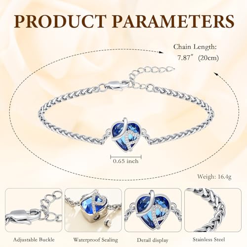 Cremation Jewelry Heart Urn Bracelet for Human Ashes for Women Men Memorial Keepsake Link Bracelet - color: Customize