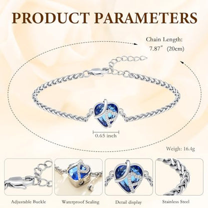 Cremation Jewelry Heart Urn Bracelet for Human Ashes for Women Men Memorial Keepsake Link Bracelet - color: Customize