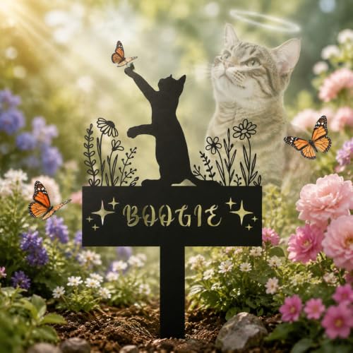Cat Memorial Gifts for Loss of Cat, Personalized Pet Grave Marker with Custom Name, Waterproof Cat Memorial Stone Alternative, Outdoor Cat Grave Marker Garden Decoration - color: Cat 2