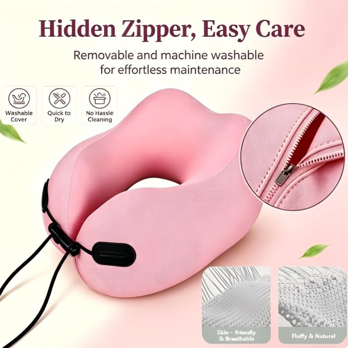Upgraded Memory Foam Neck Pillow, Ergonomic Airplane Pillow, Washable Gear - color: Pink
