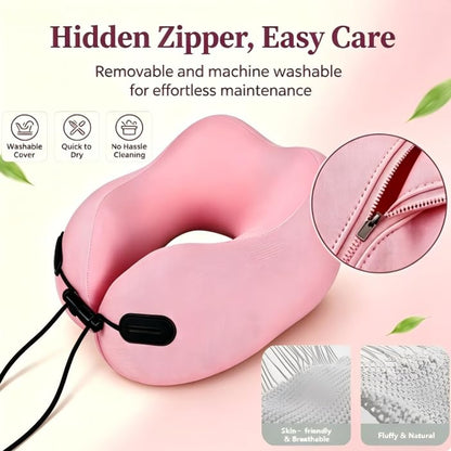 Upgraded Memory Foam Neck Pillow, Ergonomic Airplane Pillow, Washable Gear - color: Pink
