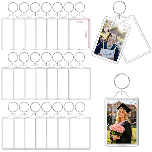 24 Pcs Photo Keychain (2.3 x 3.3inch) Transparent Picture Keychain, Acrylic Photo Insert Keychain DIY Personalize Favor Graduation Gift - Suitable for Photo Size 2 inch x 3 inch - color: 24 Pcs