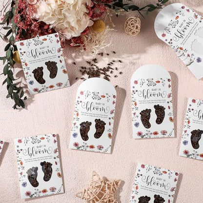 Fumete 50 Pack Baby in Bloom Seedless Packet Favors Footprint Style | Baby in Bloom packets with clear window, Wildflower Seed Packs for baby shower gender reveal party favor - style: Footprint