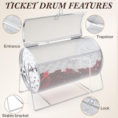 Teenyyou Raffle Drum, Holds 600 Tickets, Small, Integrated Rotary, Silver | Metal Ticket Wheel Spinner with Stand, Raffle Ticket Cage for Games Events, Home Parties, School Rewards, 7.09 x 4.72 Inch - color: Silver, size: 7.09" X 4.72", Small, style: Inte