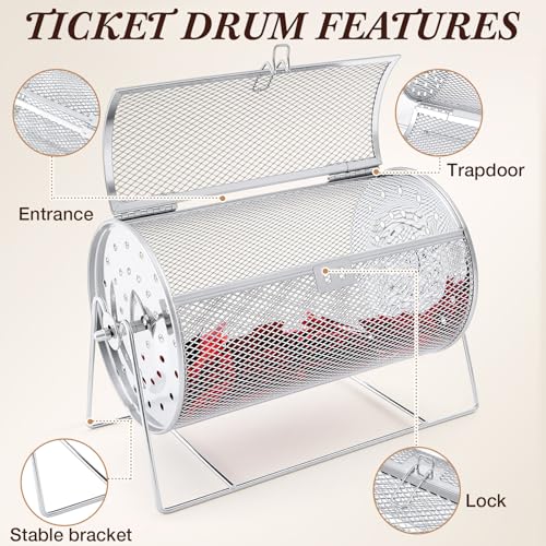 Teenyyou Raffle Drum Holds 1500 Tickets, Metal Ticket Wheel Spinner with Stand, Raffle Tickets Cage for Games Events, Parties, School Drawings(Integrated Rotary, Silver, 15.75" x 7.09", Extra Large) - color: Silver, size: 15.75" X 7.09", Extra Large, styl