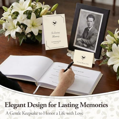 Funeral Guest Book Set, Ivory Linen, Celebration Of Life, 120 Lined Pages - color: Ivory