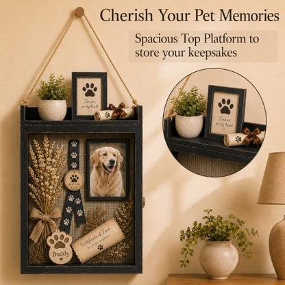11x16 Dog Memorial Shadow Box Frame with Shelves, Black - color: Standard Black