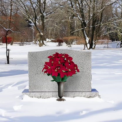 Sympathy Silks - Artificial Flowers for Cemeteries - Red Poinsettias with Gold Glitter - (1) Bouquet (1) Vase - color: Red W Gold Glitter, size: (1) Bouquet (1) Vase