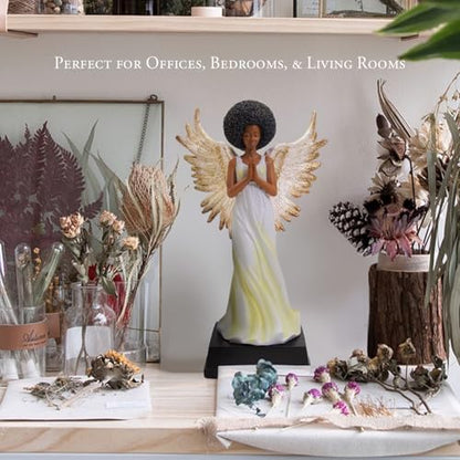 African American Expressions Golden Angel Figurine – Black Angel Home Décor Resin Statue, Thoughtful Spiritual Collectible – Christian Gift for Mom - style: Golden Angel