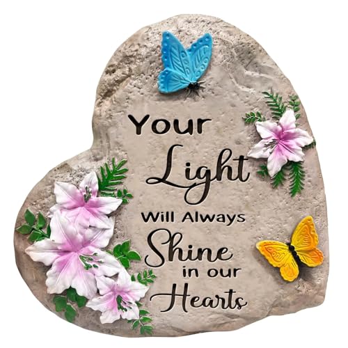Memorial Garden Stepping Stones Your Light Will Always Shine in Our Hearts Remembrance Stone,Outdoor Memorial Gifts, Sympathy Gifts for Loss of Loved One, Bereavement Garden Keepsake - color: Heatr