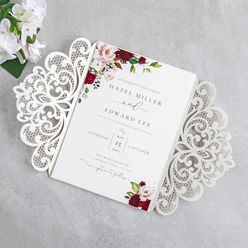 20Pcs Gold Glitter Laser Cut Wedding Invitation Cards With Envelopes - color: Gold Glitter