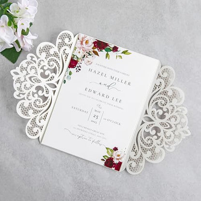 20Pcs Gold Glitter Laser Cut Wedding Invitation Cards With Envelopes - color: Gold Glitter