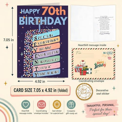 70th Birthday Card, Happy 70th Birthday CardS for Women Men with Seal and Envelope, 70 Year Old Birthdayy Cards for Mom Dad Grandma Grandpa Wife Husband Friend - color: 70th