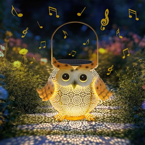 Solar Lantern Outdoor Lights, Cute Metal Solar Owl Lamp with Sound - size: Owl