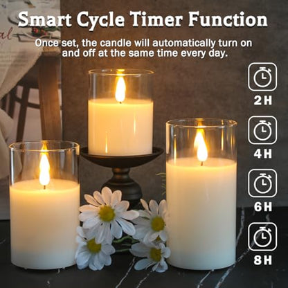 Glass Rechargeable LED Flickering Flameless Candles with Remote and Timer - color: White Glass -Droplet
