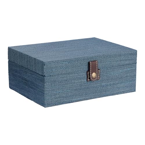 ELLDOO Wooden Keepsake Box, Decorative Box with Hinged Lid Memory Box for Photos Tarot Cards Letters Gifts, Travel Jewelry Organizer, Storage Container for Home Office, Blue