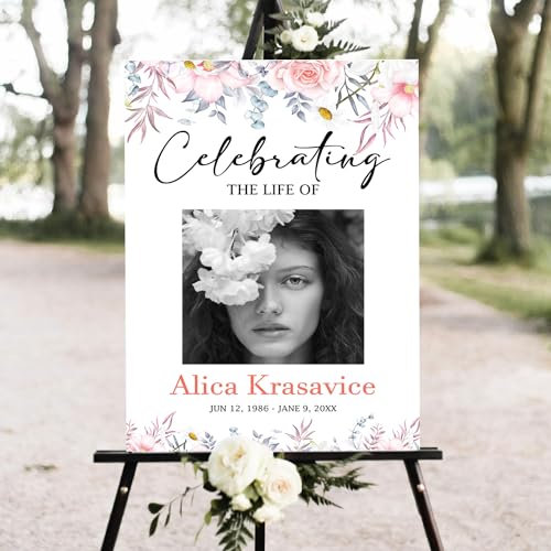 Greenery Funeral Welcome Sign, Celebration of Life Decoration, Large Funeral Sign, Memorial Sign, Funeral Décor, Obituary, Funeral Program, Blush Pink Rose Funeral Welcome Sign, #Version 07 - color: #Version 07