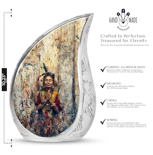 Native American Urns for Human Ashes Adult Male & Female, Large Funeral Cremation Urn for Human Ashes Adult Women, Memorial Ashes 10 Inch - size: Large