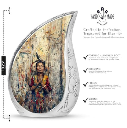 Native American Urns for Human Ashes Adult Male & Female, Large Funeral Cremation Urn for Human Ashes Adult Women, Memorial Ashes 10 Inch - size: Large