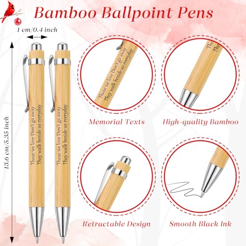 100 Set Memorial Funeral Favors Include Cardinal Prayer Cards and Bamboo Ballpoint Pens Funeral Pocket Token for Guest Sympathy Remembrance Gifts for Loss of Loved One