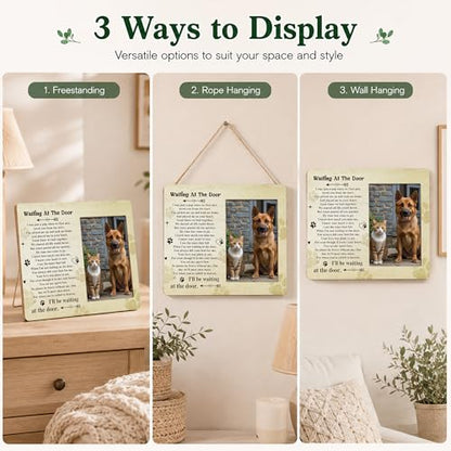 Pet Memorial Photo Frame - Waiting At The Door Dog Wooden Tabletop Picture Frame - Sympathy Memorial Gifts For Loss Of Dog Cat Owner - In Loving Memory Frame Favors -13
