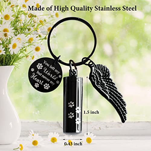 Cylinder Urn Keychain for Ashes Pet Cremation Keychain Dog Ash Necklace Cat Urn Necklace - color: Black