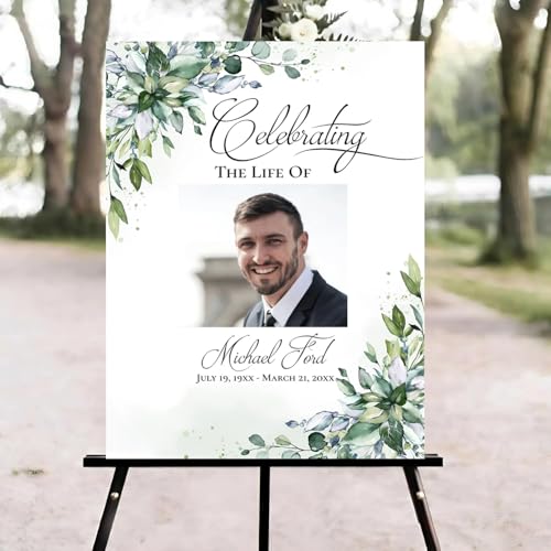 Greenery Funeral Welcome Sign, Celebration of Life Welcome Sign, in Loving Memory Sign, Celebration of Life Funeral Sign, Celebration of Life Sign, Memorial Sign with Photo #Yu1256 - color: Version #28