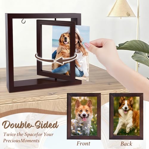 Rotating Wooden Picture Frame with Resin Angel for Loss of Dogs | Brown Loss of Dogs Cat Sympathy Gift, Holds 4x6 Photo, Pet Loss Remembrance Bereavement Keepsake, Dog Memorial Gifts - color: Brown