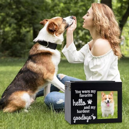 Pet Urns for Dogs with Photo Frame, Wooden Cat Urn Handcraft Pet Ashes Funeral Memorial Keepsake Box for Dogs & Cats, Engravable Surface, Cremation Dog Ashes Storage Box Goodbye Sympathy Gifts