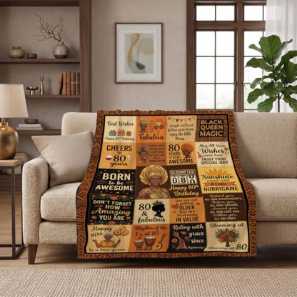 80th Black Women Throw Blanket Birthday Gifts – 80 Years Old Gift | 80 Years Old Present for Mom, Grandma, Aunt, Friend, African American Milestone Flannel Polyester Blanket, 50x60Inch - color: Tk030, size: 60"x50"