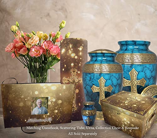 Blue Cross Keepsake Urns for Human Ashes with Velvet Gift Box for Cremation Keepsakes for Ashes - Small Cremation Urn and Small Keepsake Urn Set of 4 - color: Blue Cross