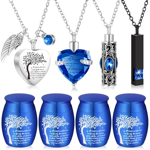 Shimeyao Set of 8 Small Urns for Human Ashes Cremation Urns Keepsake Ash Holders Family Tree Memorial Heart Locket Waterproof for Adults Women Men Loved Ones(Dark Blue) - color: Dark Blue
