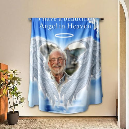 Arovene Ship Next Day, Custom Memorial Blanket with Photo - Printed in USA, A Hug from Heaven Blanket, Personalized Sympathy Gifts for Loss of Loved One Dad Mom Husband Wife Friend Dog Memorial Gifts - color: Style 01