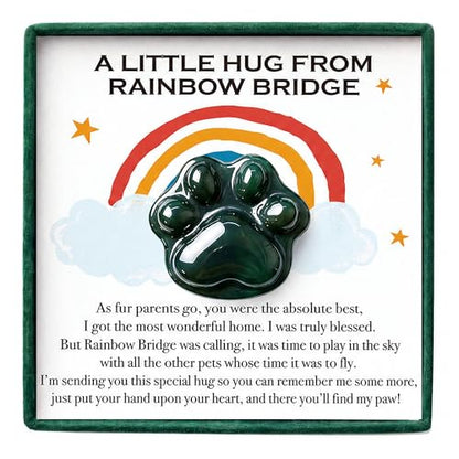 LINGYUAN Green Agate Pet Memorial Gift, Natural Paw Print Stone with Rainbow Bridge Card, Sympathy Keepsake for Loss of Dog or Cat - color: Indian Agate Rainbow Bridge