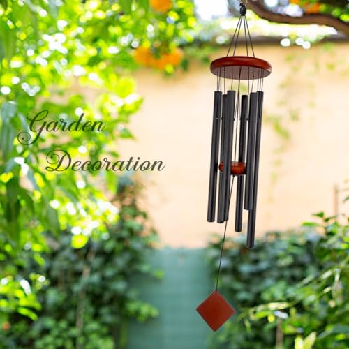 Small Wind Chimes for Outside, Wind Chimes Outdoor with 6 Tuned Tubes, Memorial WindChimes for Garden, Patio and Home - size: 26" BK