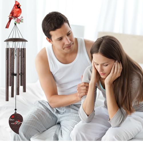 Memorial Wind Chimes for Outside - 32'' Cardinal Wind Chimes Gifts for Loss Loved One, Sympathy Bereavement Condolence Grief Remembrance Funeral Gifts for Loss of Mom Dad, with Greeting Card