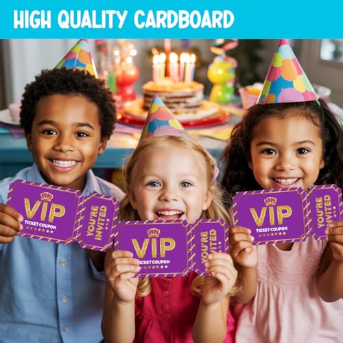 Purple Golden Vip Birthday Party Invitations, Movie VIP Invitations Card for Boys Girls (30 Cards & 30 Envelopes) - color: Purple Gold