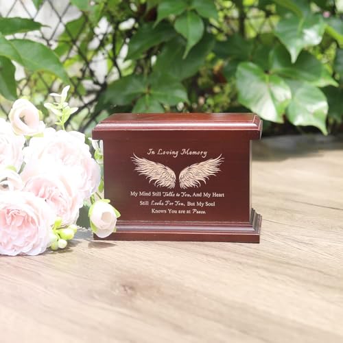 6 Inch Small Wooden Urn for Human Ashes - Keepsake Urn for Men & Women, Funeral Ashes Holder, Wooden Urn Box and Casket with Wing Design - size: Design: Wing