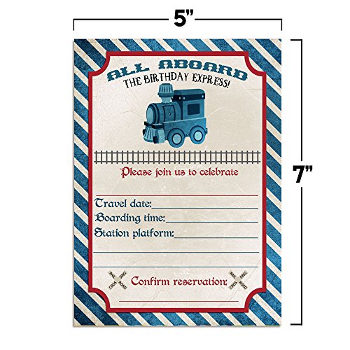 Vintage Train Birthday Party Invitations, 20 5x7 Fill In Cards with Twenty White Envelopes by AmandaCreation - style: Vintage Train